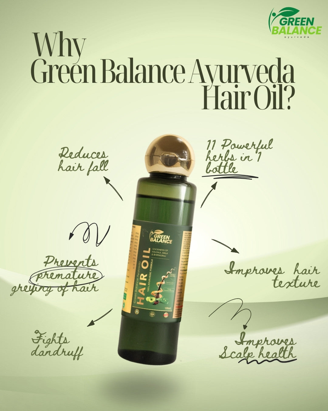 Green Balance Ayurveda Hair Oil For Men & Women | 100% Ayurvedic Hair Oil | 100ML