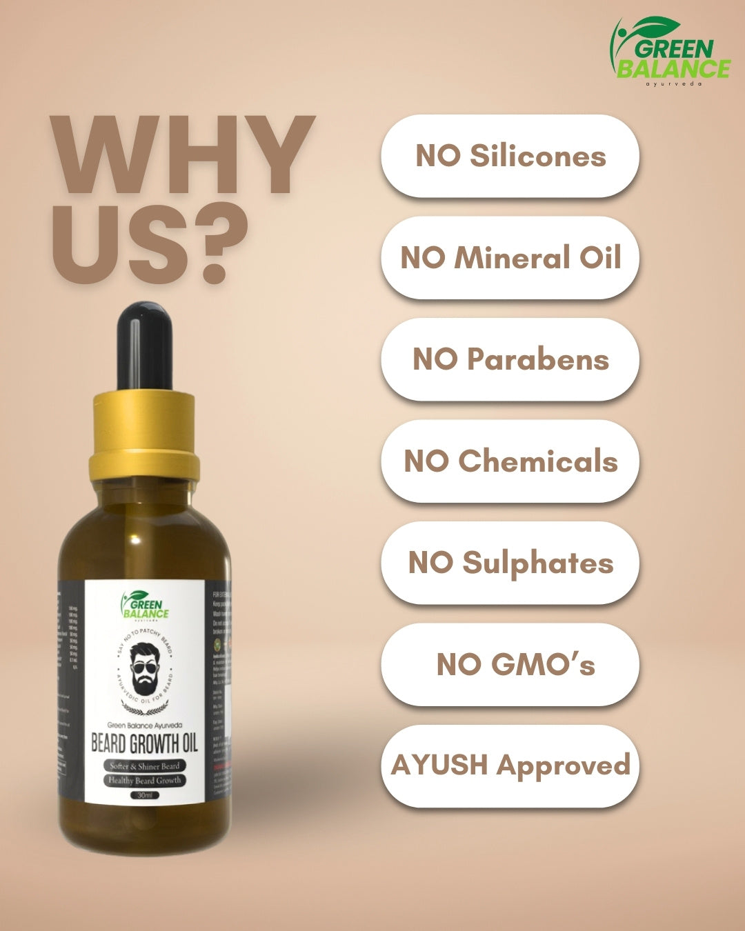 Green Balance Ayurveda Beard Growth Oil | Healthier and Stronger Beard Growth | 30ML