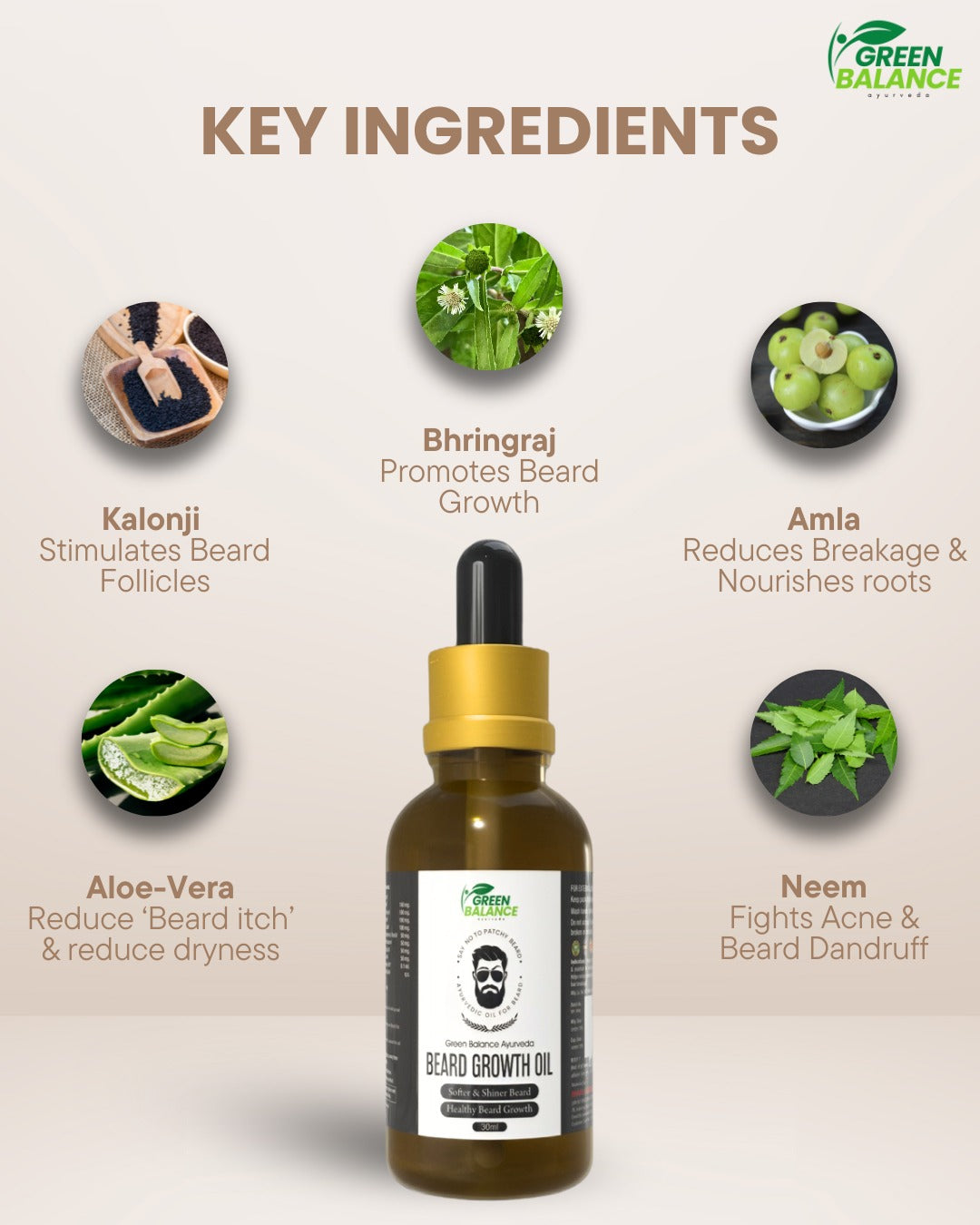 Green Balance Ayurveda Beard Growth Oil | Healthier and Stronger Beard Growth | 30ML
