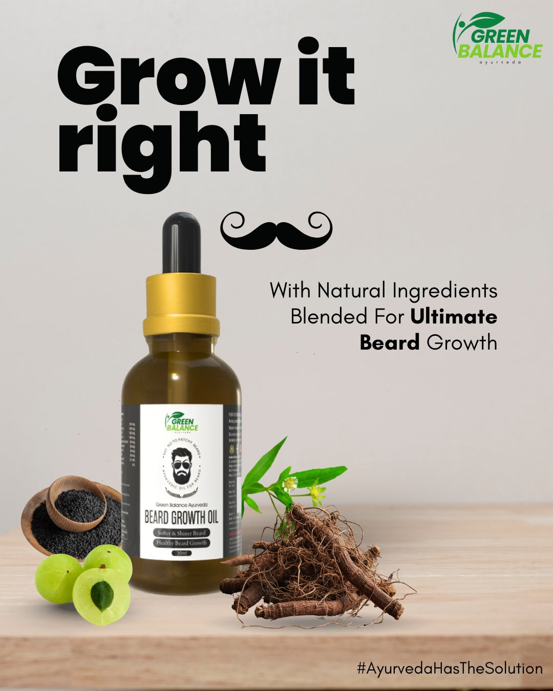 Green Balance Ayurveda Beard Growth Oil | Healthier and Stronger Beard Growth | 30ML